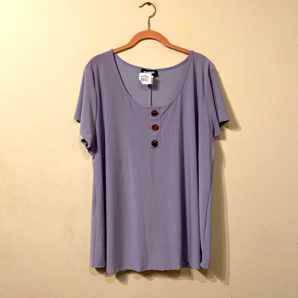 Women's Plus Size Elizabeth Gray Scoop Neck Blouse 3X NEW NWT Button Detail